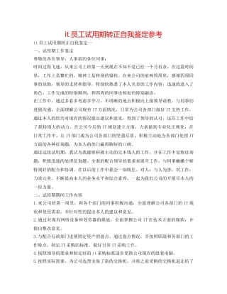 it员工试用期转正自我鉴定参考 