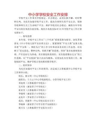 中小学学校安全工作安排 