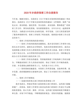 2024年乡政府保密工作自查报告 
