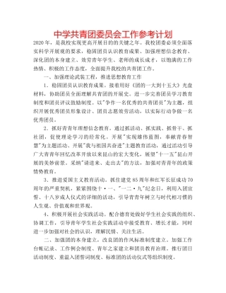 中学共青团委员会工作参考计划 