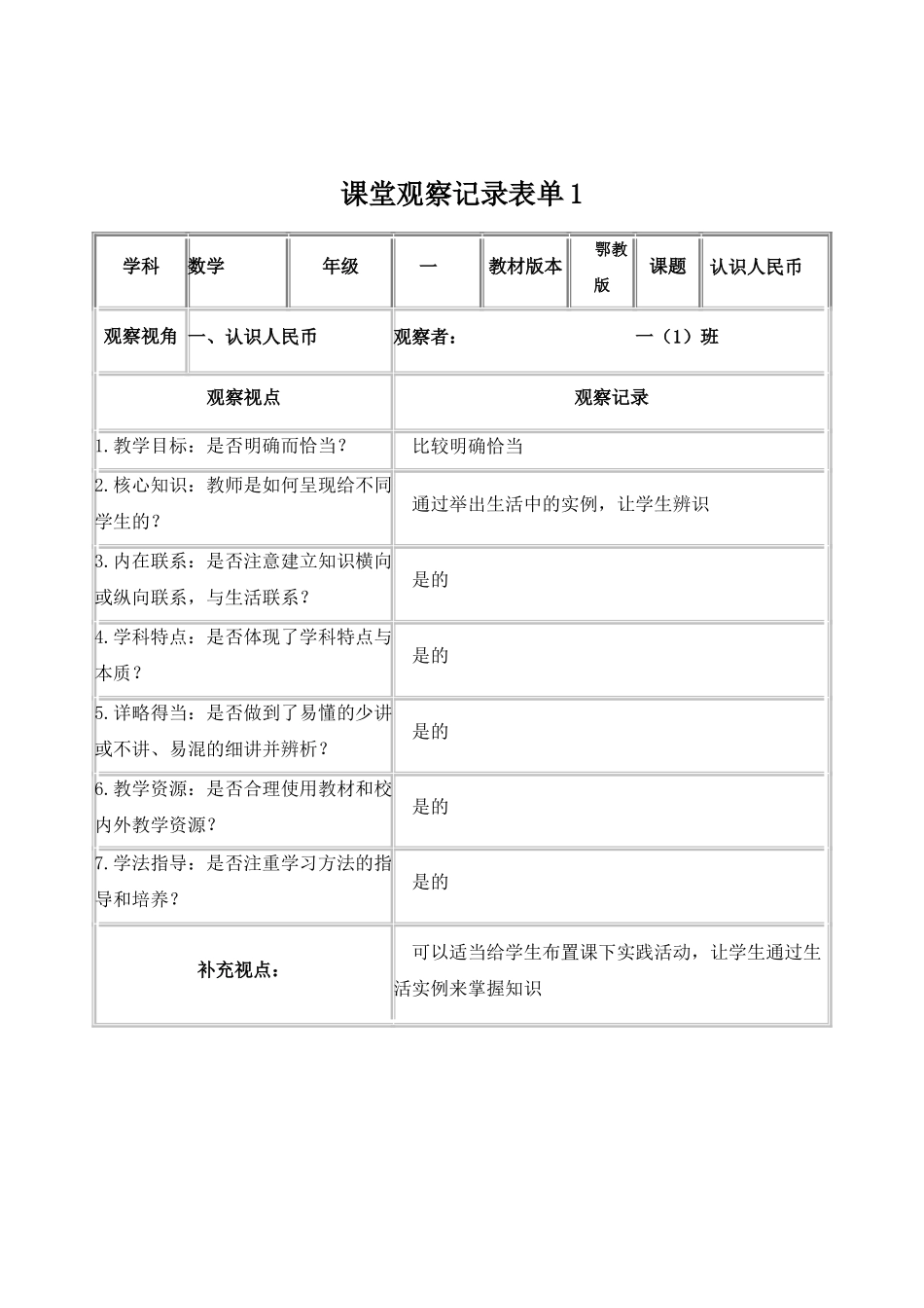 【学员】课堂观察记录表单 (2)_第1页