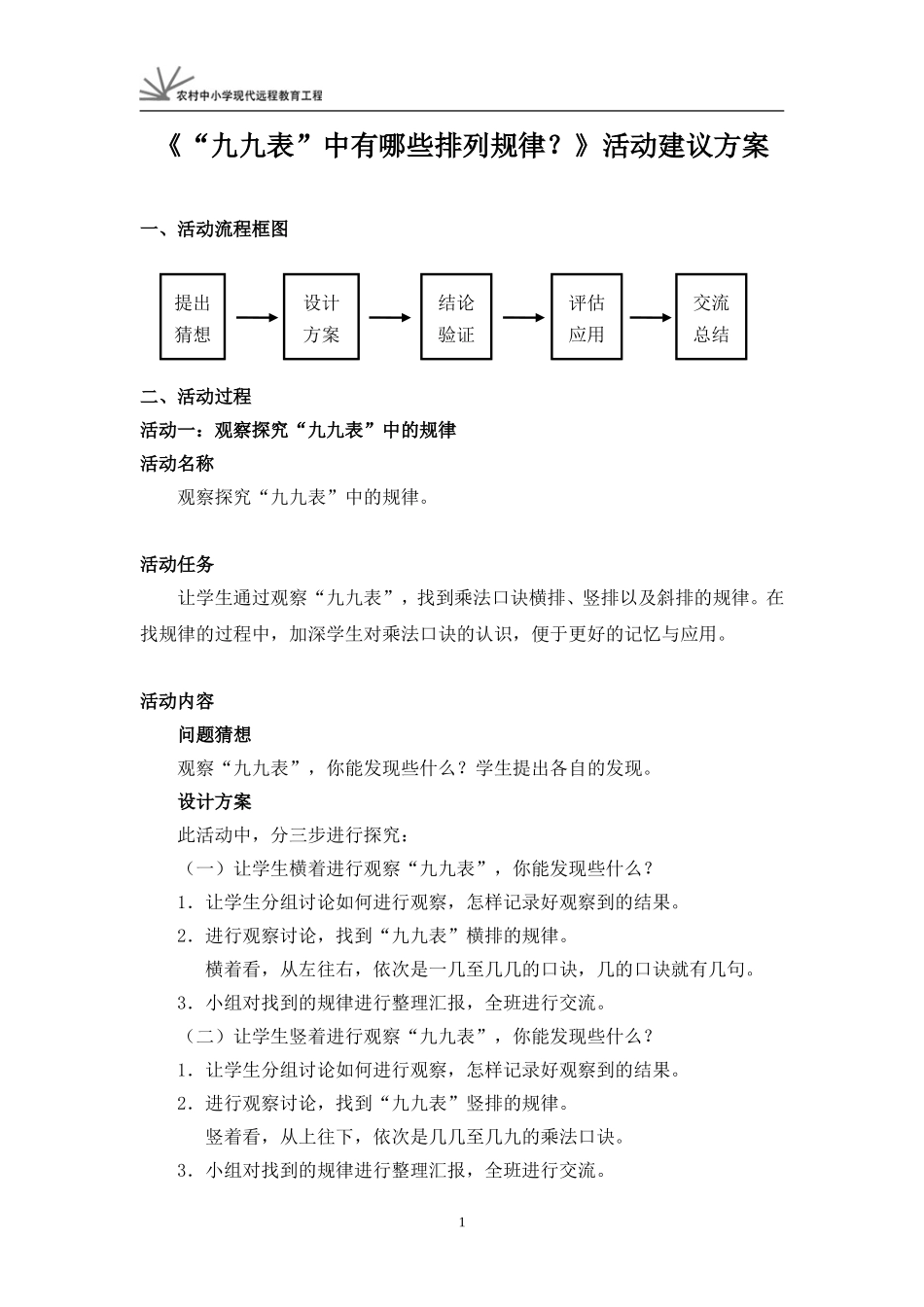 《“九九表”中有哪些排列规律？》活动建议方案_第1页