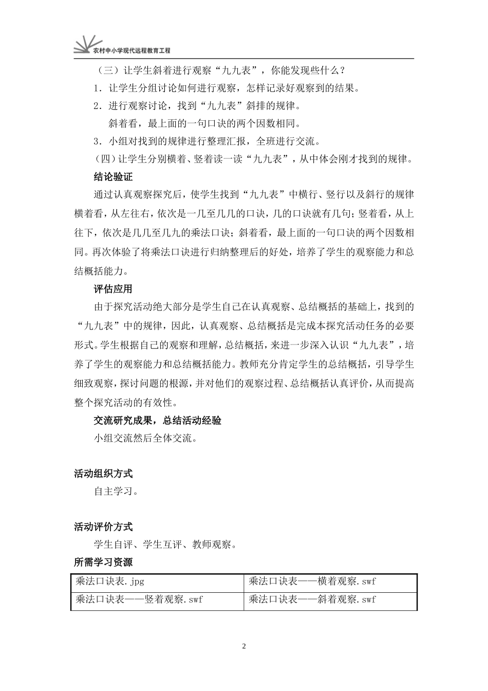 《“九九表”中有哪些排列规律？》活动建议方案_第2页