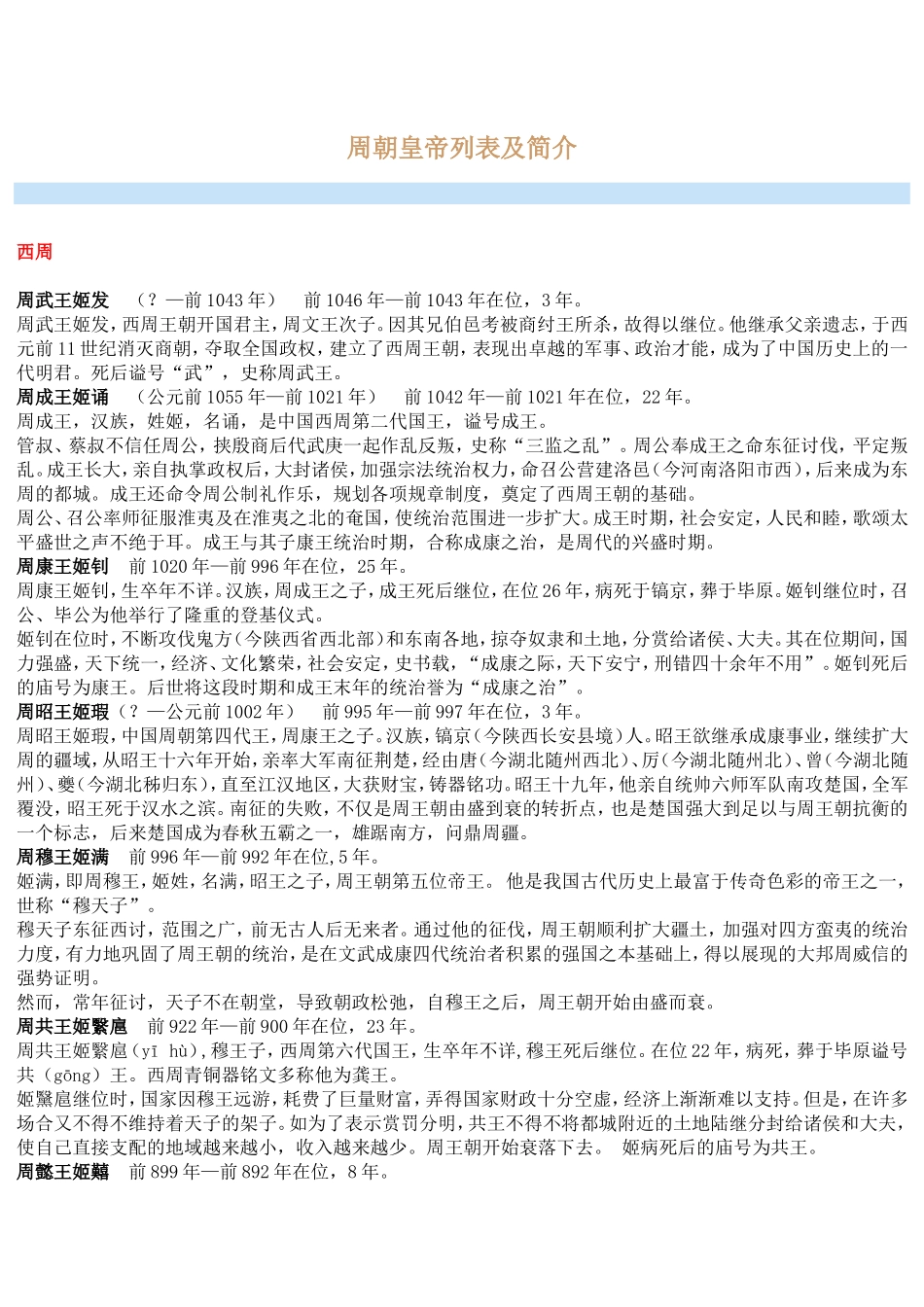 周朝皇帝列表及简介_第1页