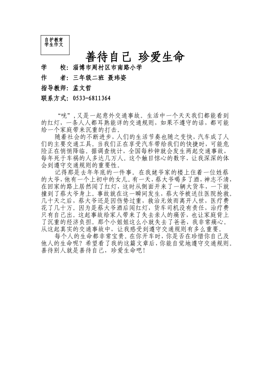 淄博市周村区市南路小学三年级二班聂玮姿_第1页