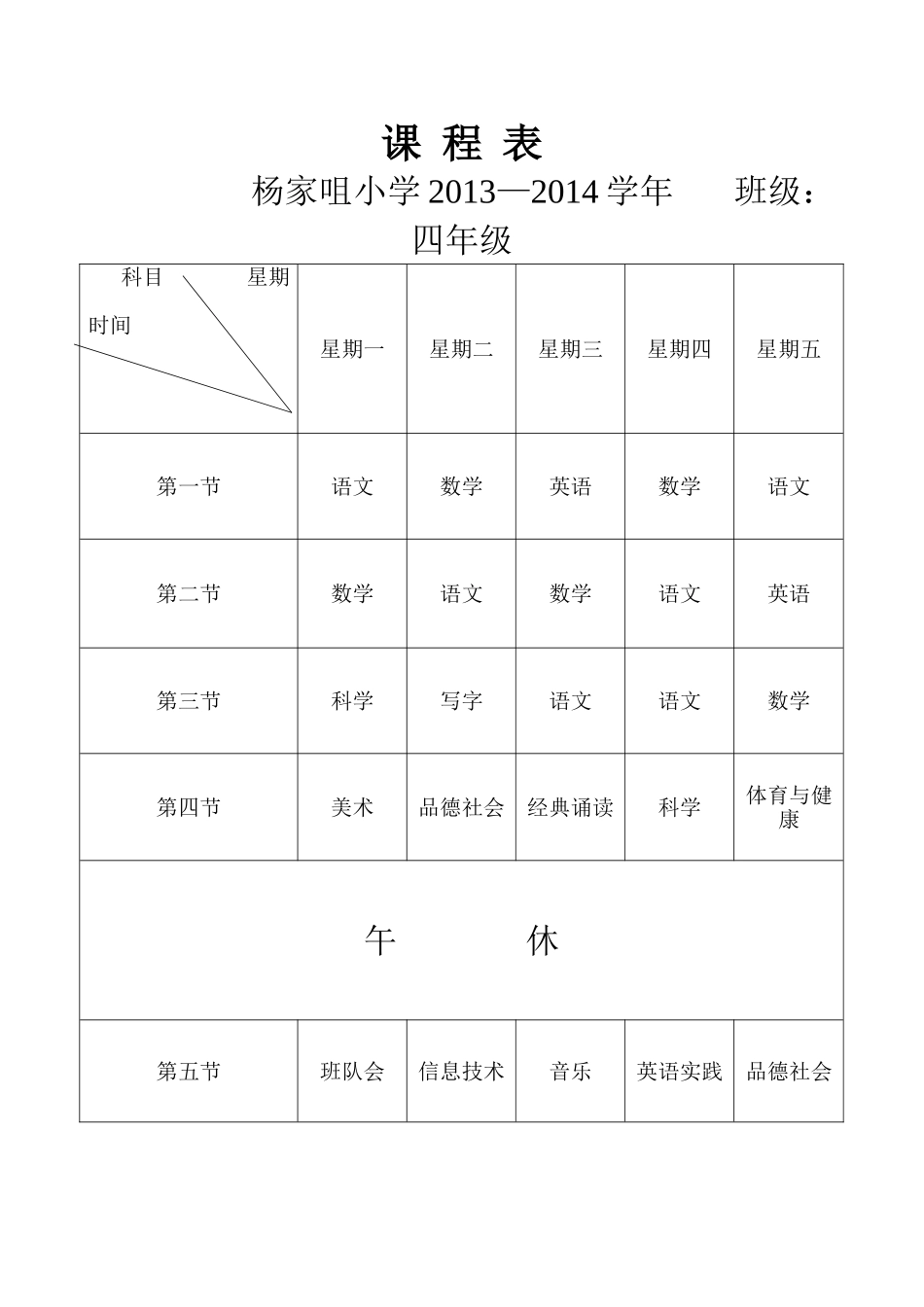 2013—2014杨学年课程表_第2页