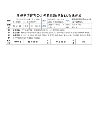 足球之脚弓传接球_二、游戏(女同学)体育公开课教案