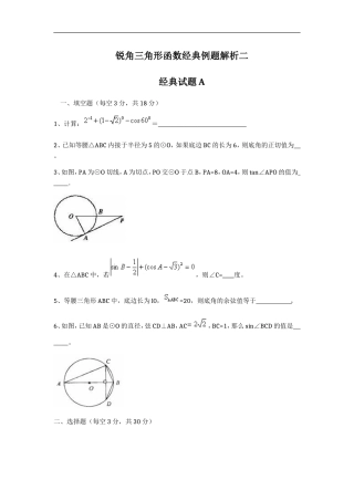 锐角三角形函数经典例题解析二