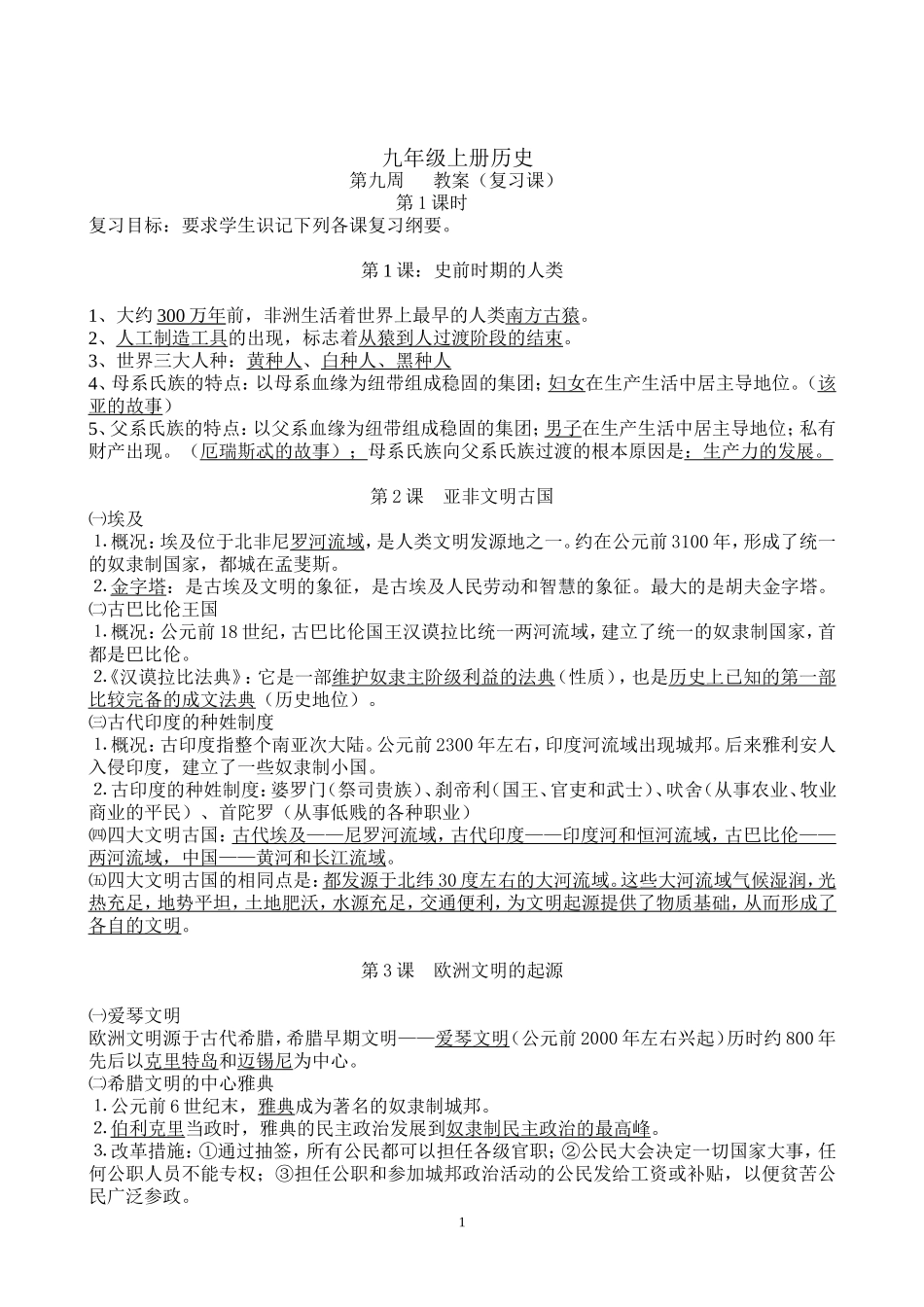 岳麓版九年级上册历史复习提纲_第1页