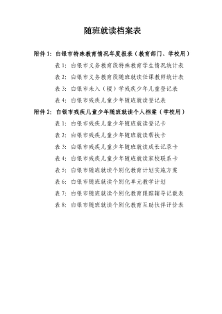 白银市随班就读学生情况统计表