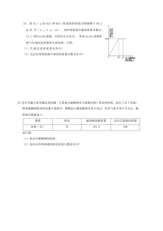 白银市第十中学初中化学下学期限时测试题--计算题（1）复习