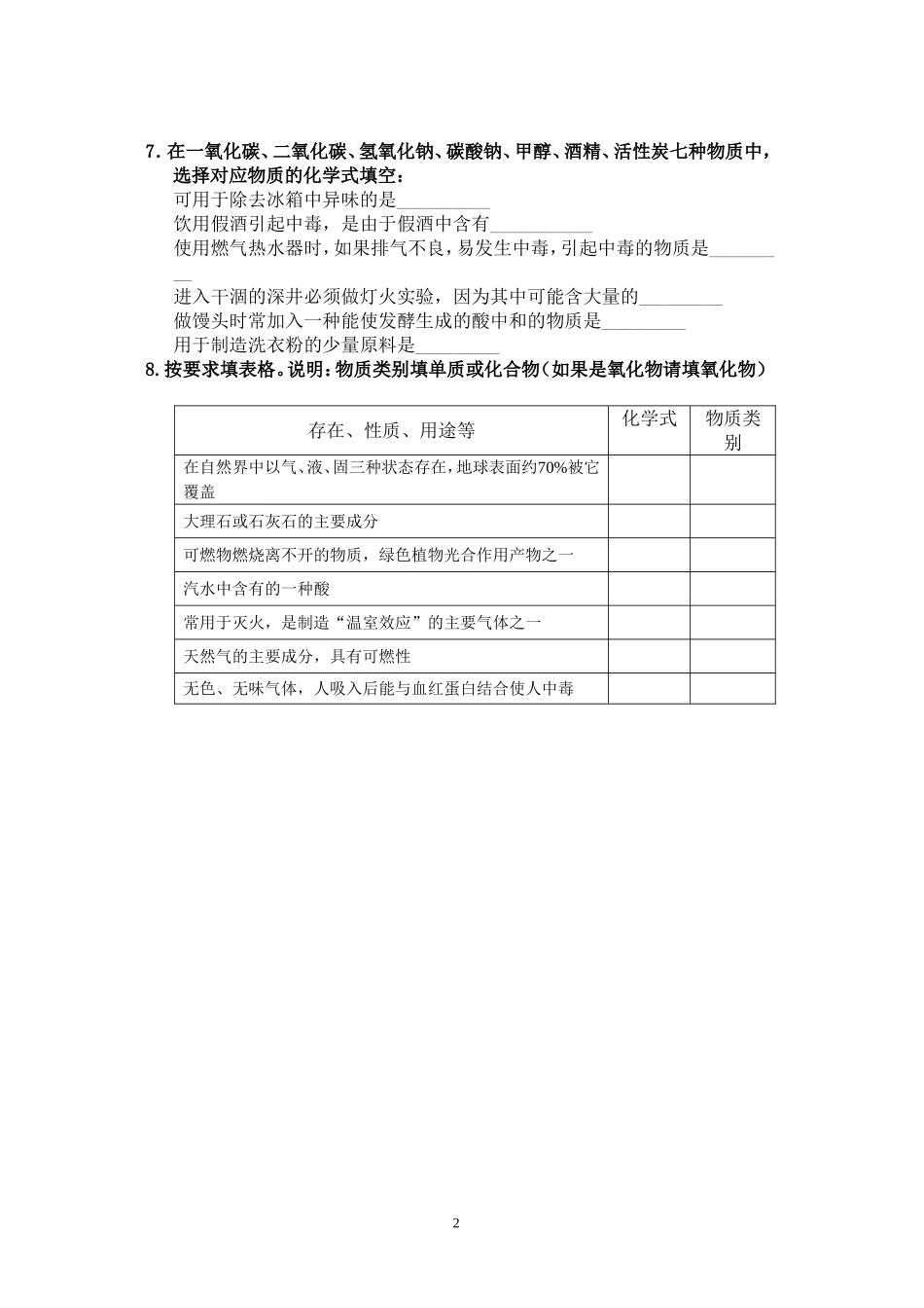 物质的用途训练专题_第2页