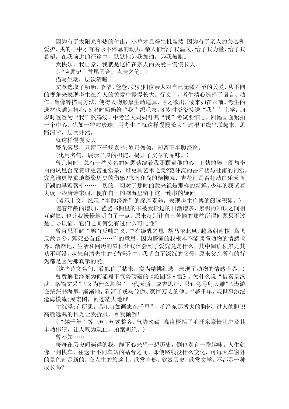 中考满分作文《就这样慢慢长大》赏析_第3页