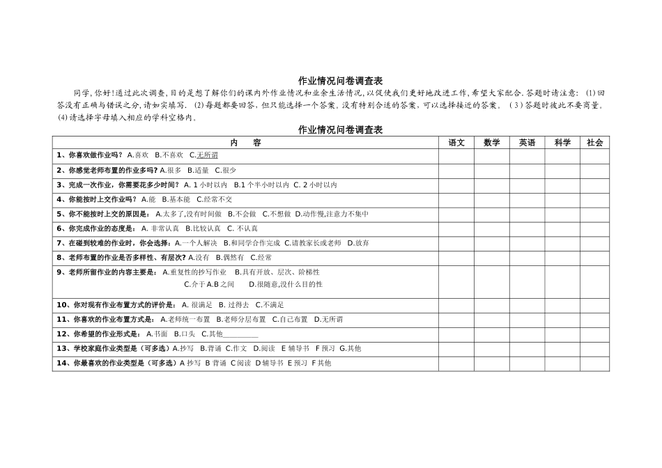 作业情况问卷调查表_第1页