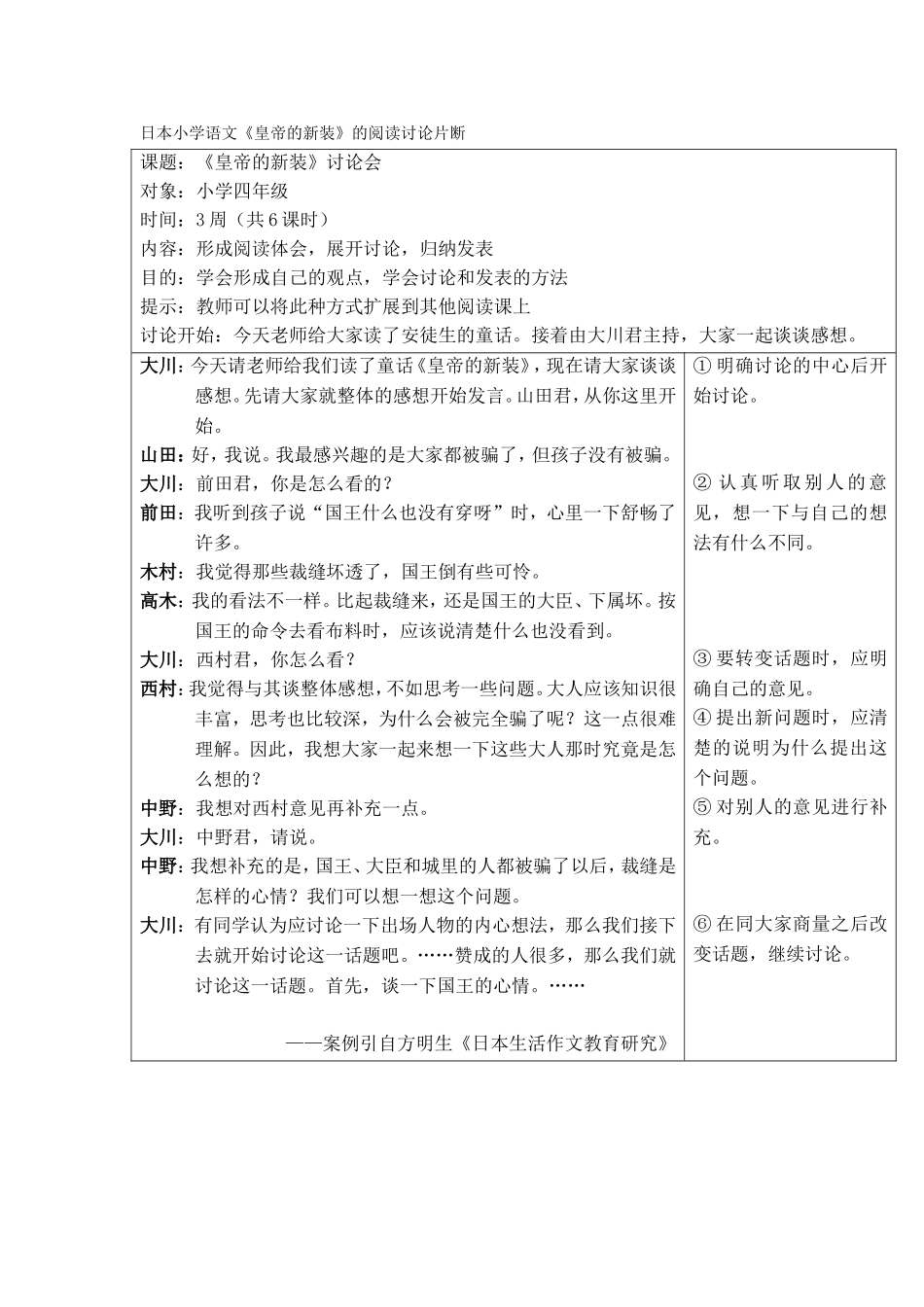 日本小学语文《皇帝的新装》的阅读讨论片断_第1页