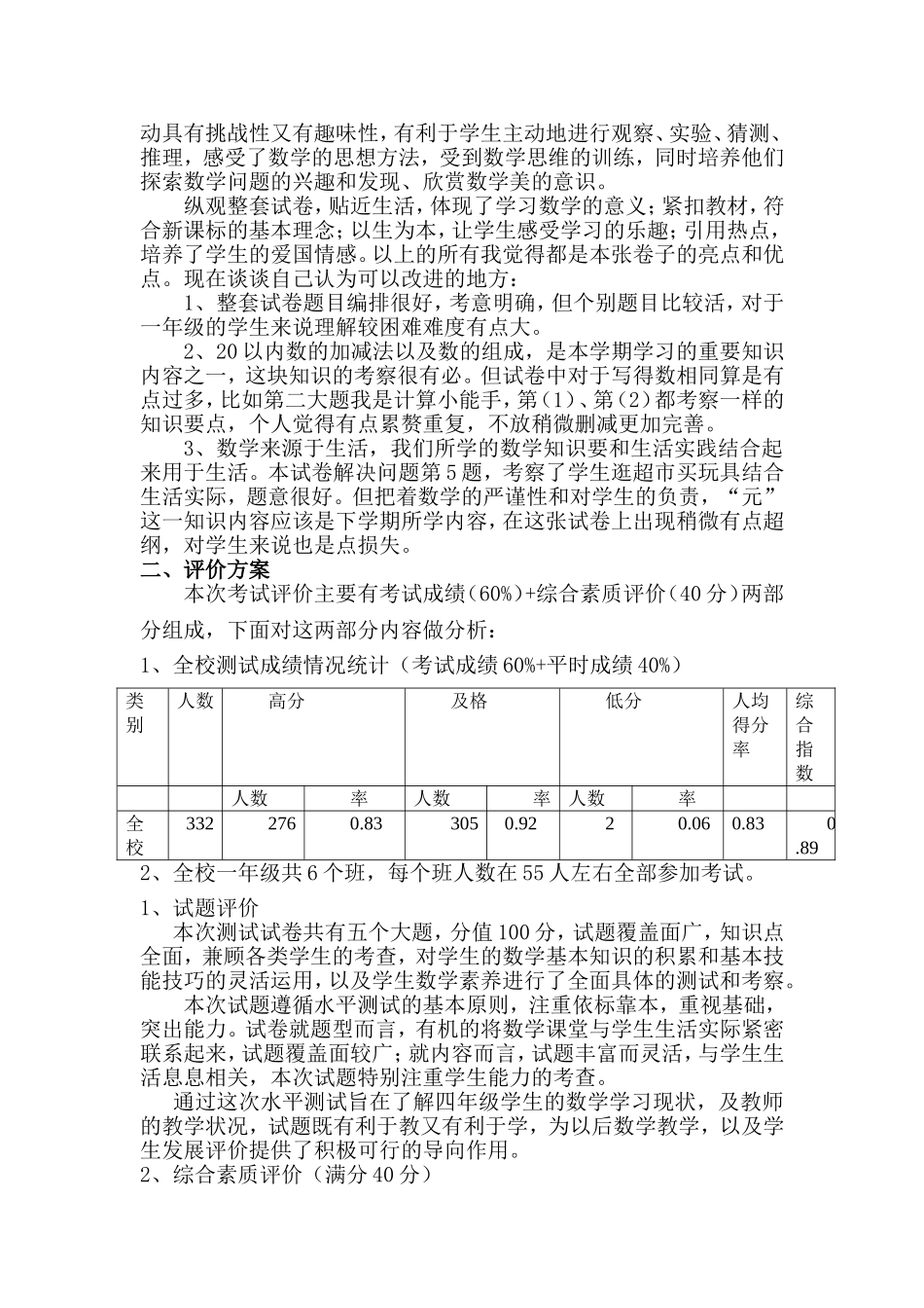 2014~2015学年一年级期末质量分析_第2页