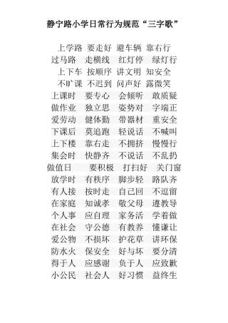 静宁路小学日常行为规范三字歌