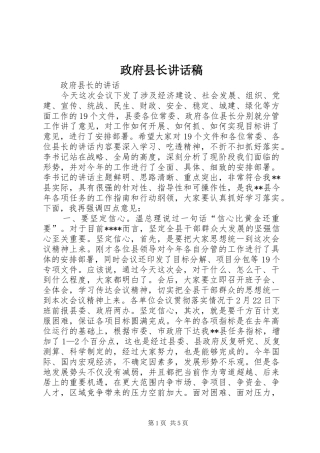 政府县长的讲话发言稿