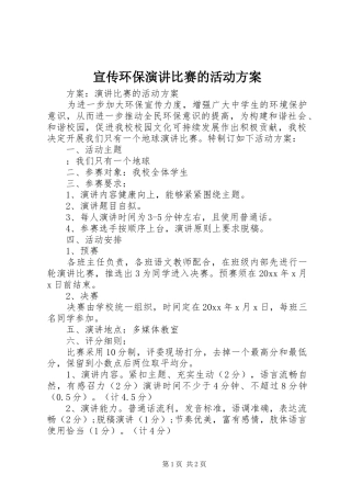 宣传环保演讲稿比赛的活动方案