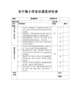 小学音乐课堂评价表