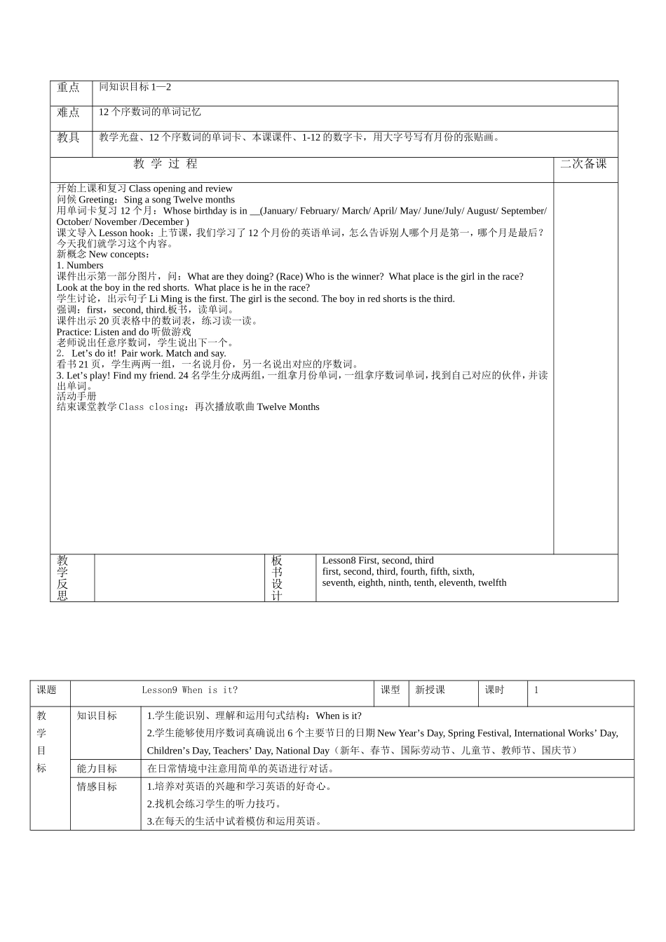 冀教版四年级英语下册教案2013年版第2单元(最新版)_第2页