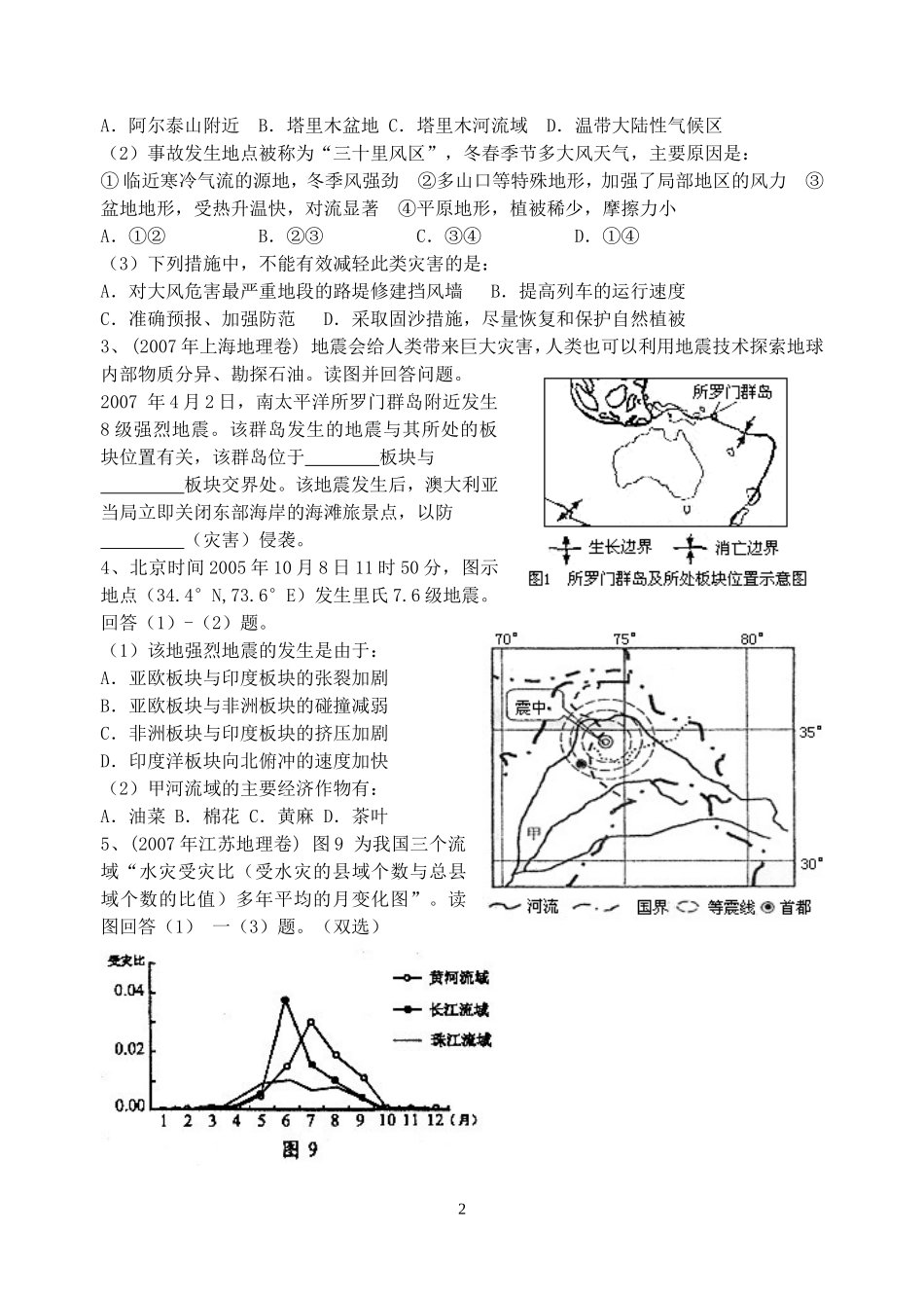 高三地理专题复习自然灾害专题训练全国通用_第2页