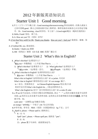 2012年新人教版英语七年级上册复习提纲 (2)