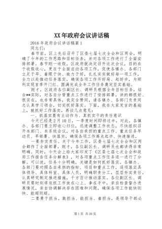 XX年政府会议讲话发言稿