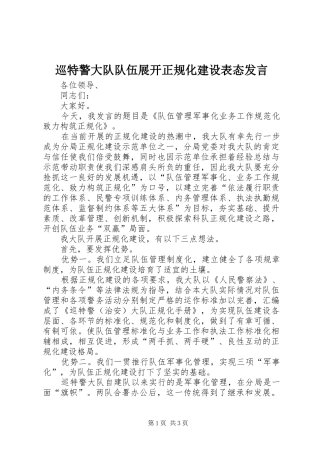 巡特警大队队伍展开正规化建设表态发言稿