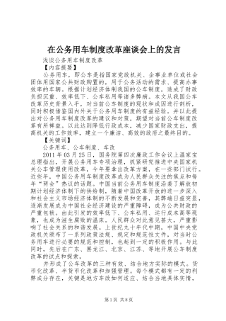在公务用车制度改革座谈会上的发言稿