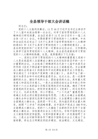 全县领导干部大会讲话发言稿