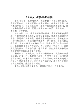 XX年元旦领导讲话发言稿