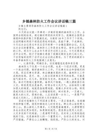 乡镇森林防火工作会议讲话发言稿三篇