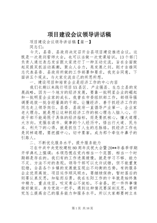 项目建设会议领导讲话发言稿