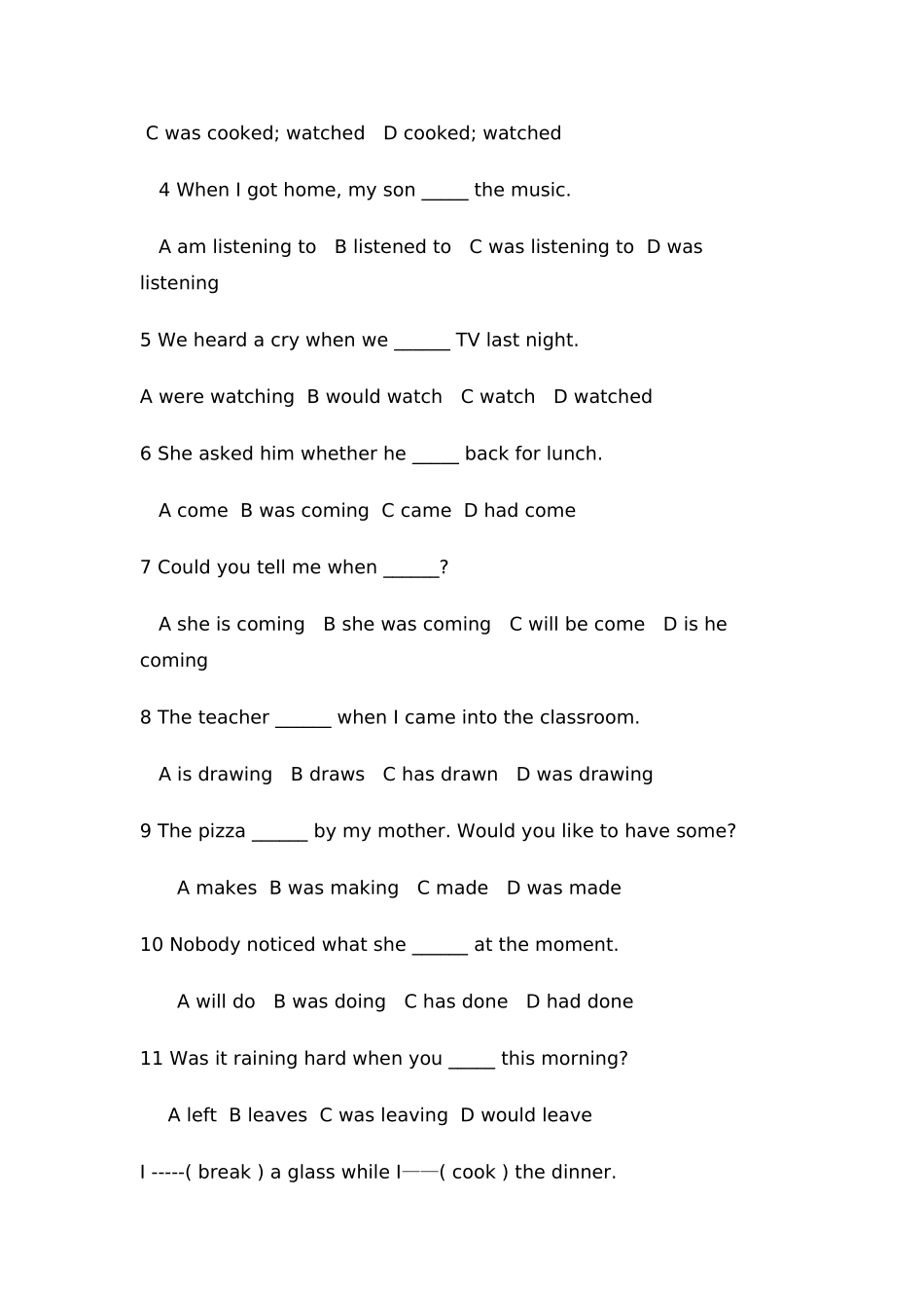 初中英语练习题之一般过去时与过去进行时_第3页