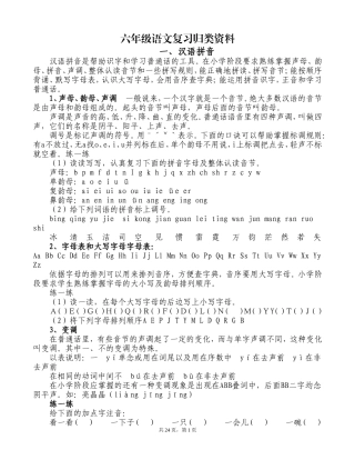 六年级语文复习归类资料