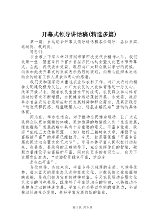 开幕式领导讲话发言稿(精选多篇)