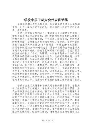学校中层干部大会代表讲话发言稿