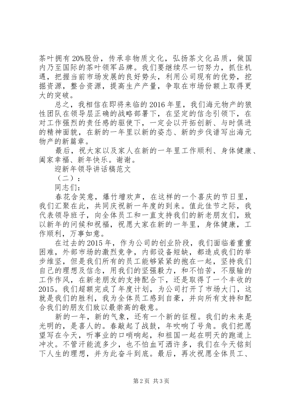 迎新年领导讲话发言稿_第2页