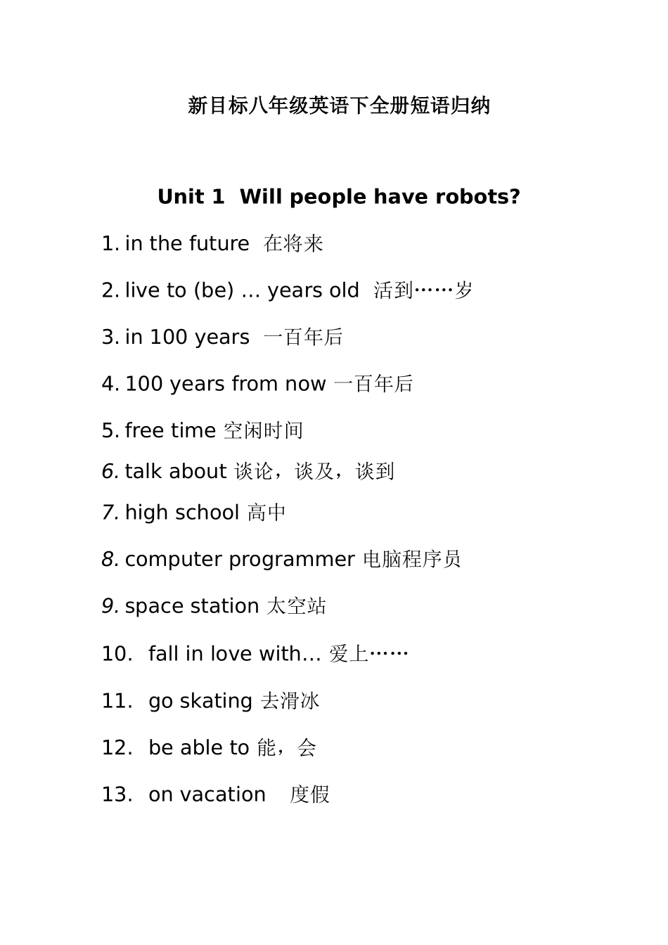 （少）新目标八年级英语下全册短语归纳_第1页