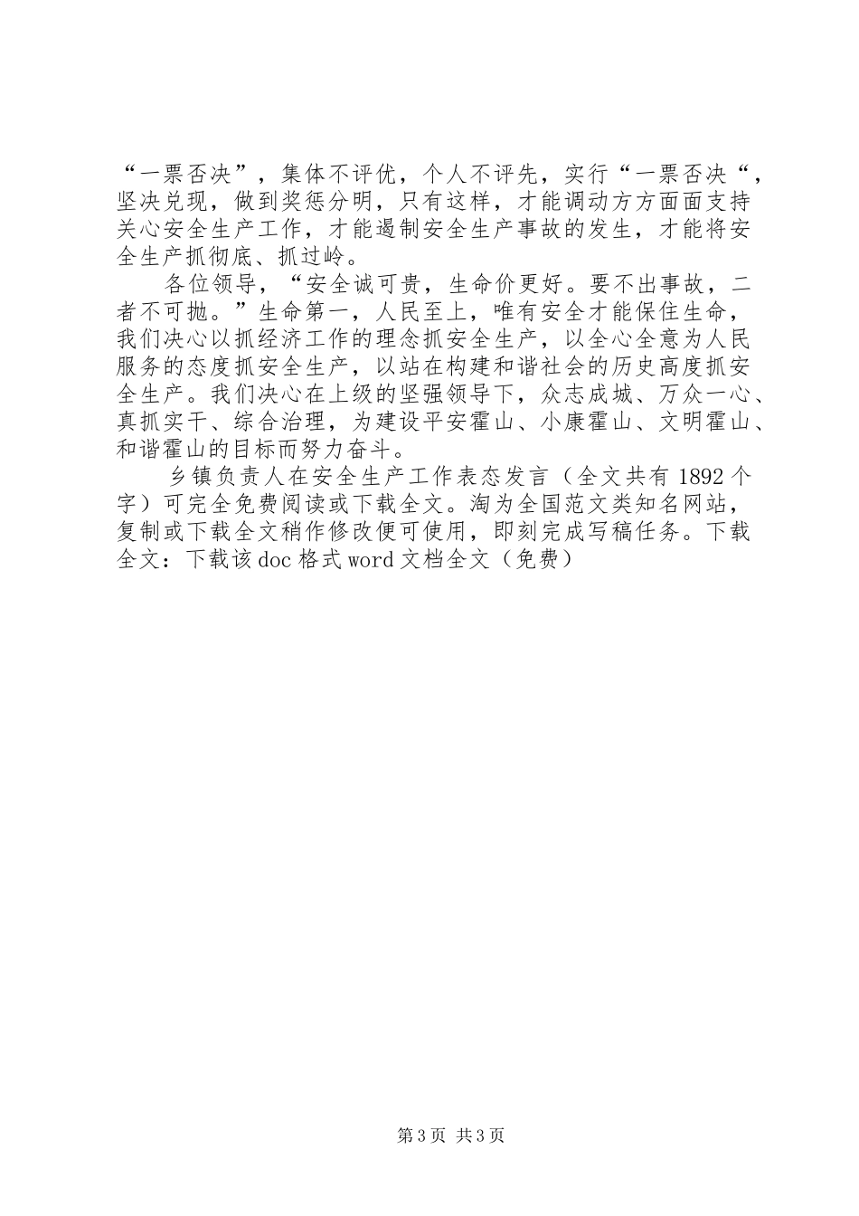 乡镇负责人在安全生产工作表态发言稿_第3页