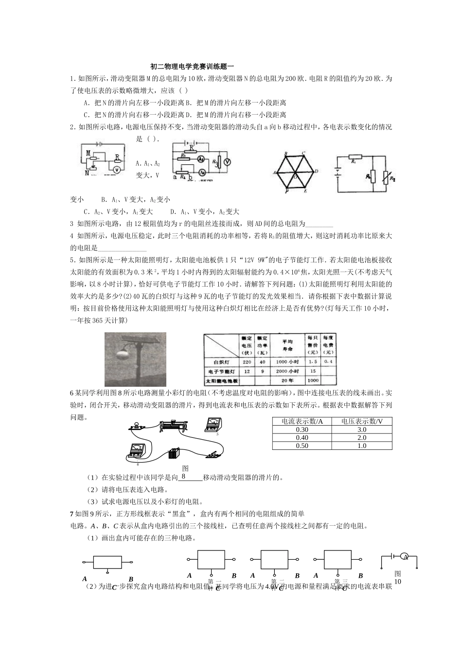 初二物理电学竞赛训练题一_第1页