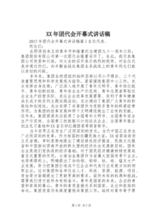 XX年团代会开幕式讲话发言稿_