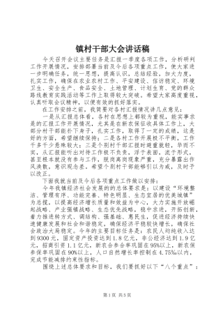 镇村干部大会讲话发言稿