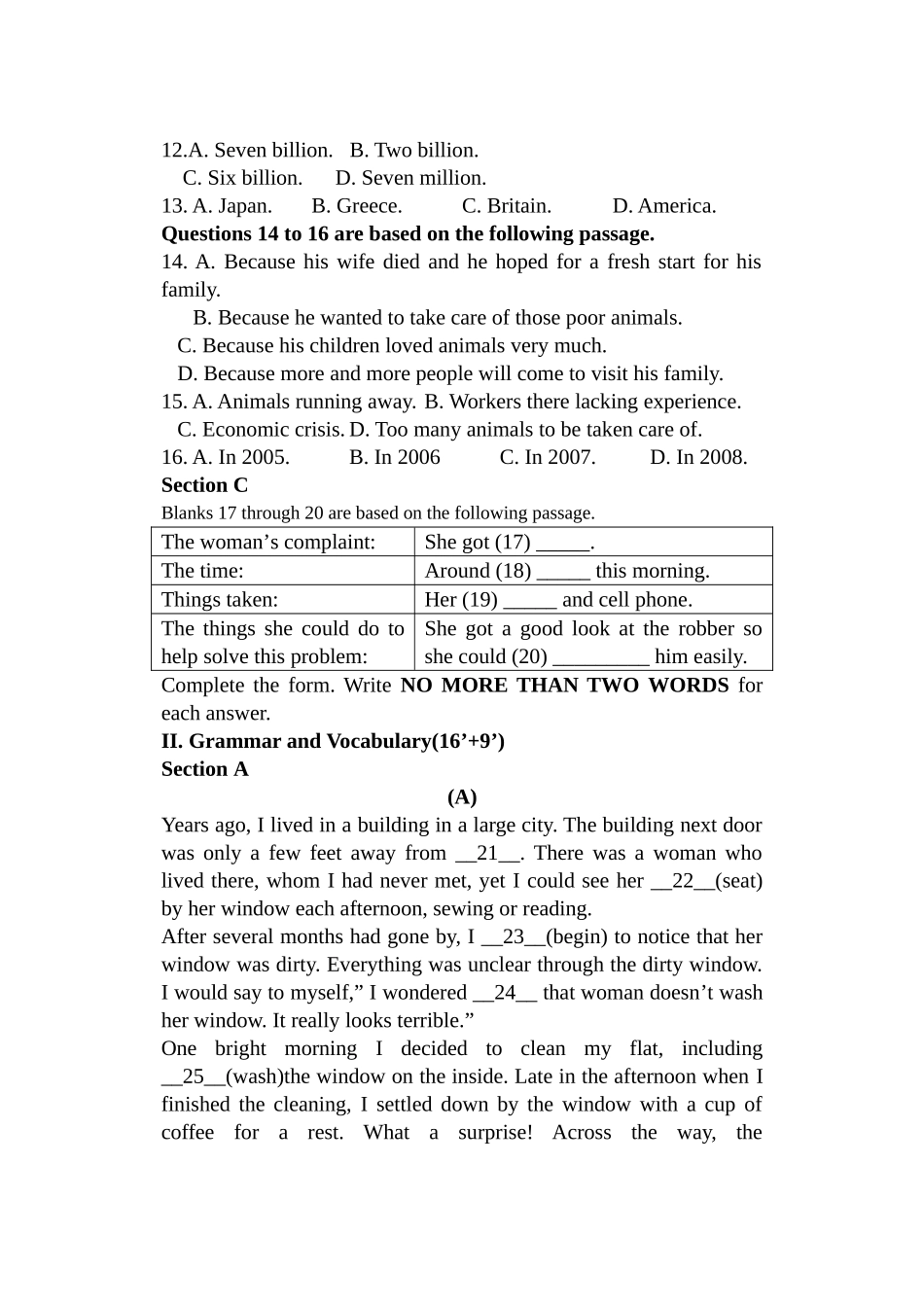 高二英语暑期作业测试2014_第2页
