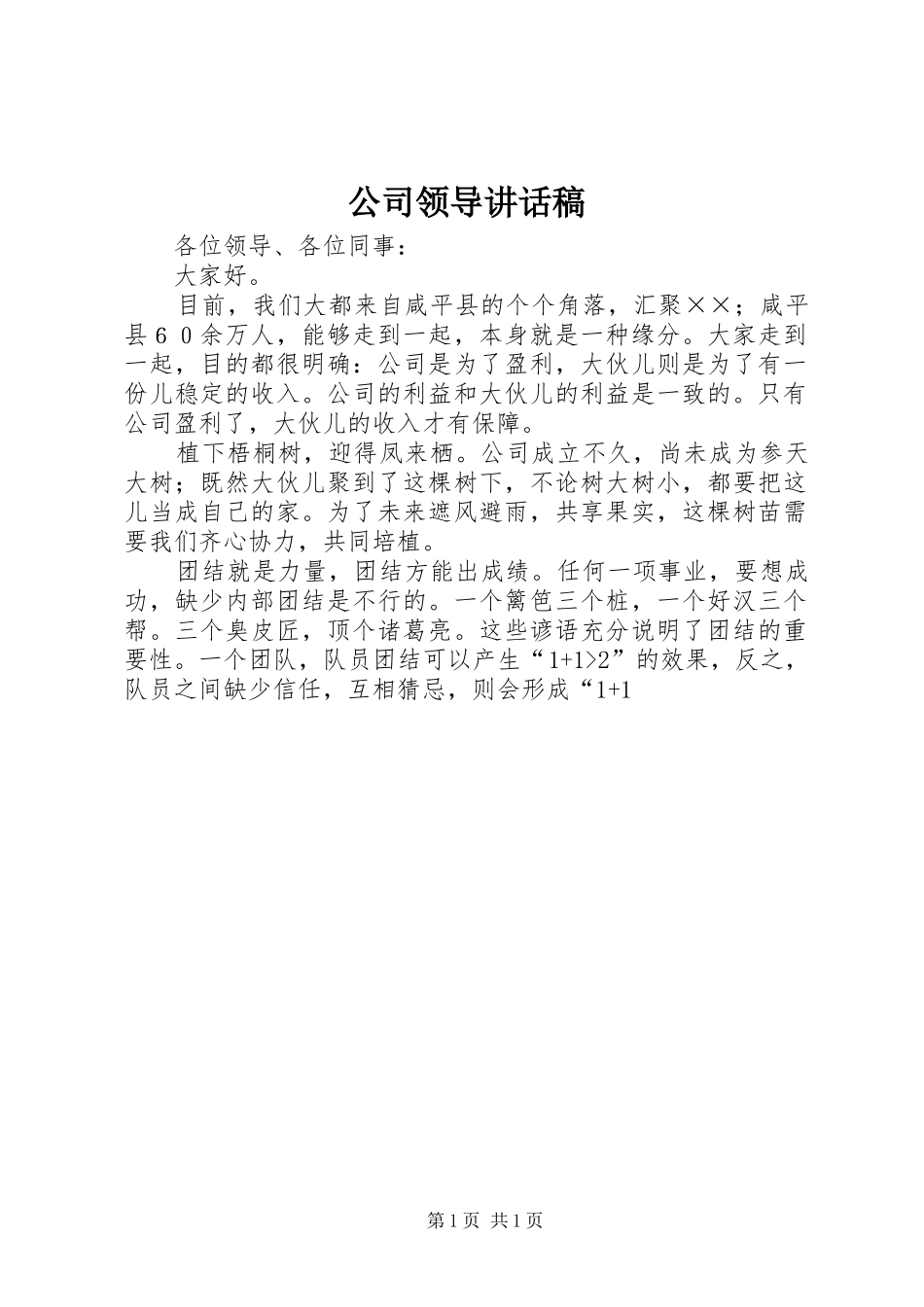 公司领导讲话发言稿__第1页