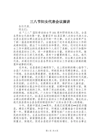 三八节妇女代表会议演讲稿