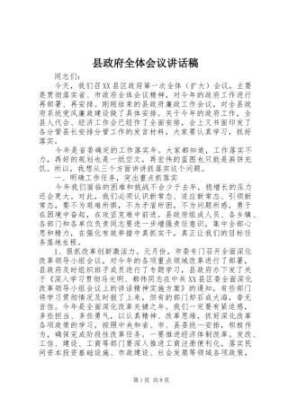 县政府全体会议讲话发言稿