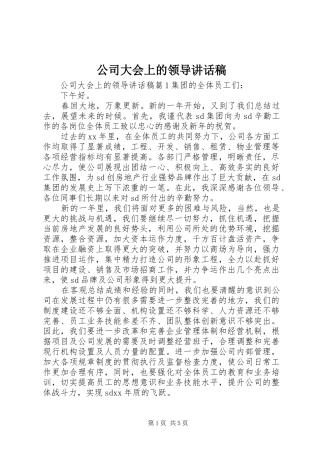 公司大会上的领导讲话发言稿