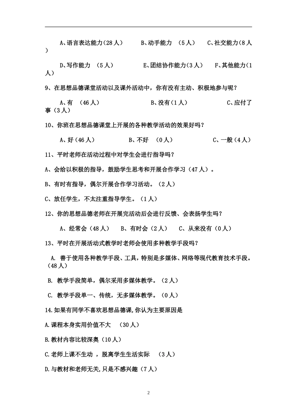 思想品德课教学学生问卷调查表_第2页